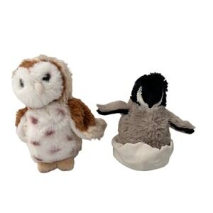 Douglas Cuddle Toys Plush Barn Owl & Penguin Chick Set 8" Bird Bundle Lot Egg‎